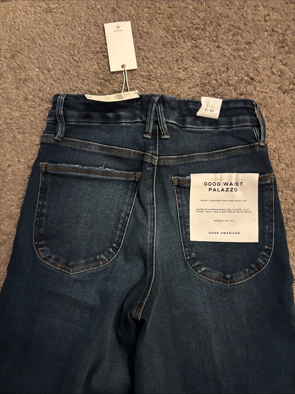 Good American Dark Blue High-Rise Wide Leg Jeans - Picture 6 of 9